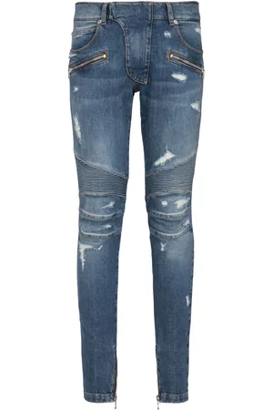 Balmain Panelled distressed skinny jeans