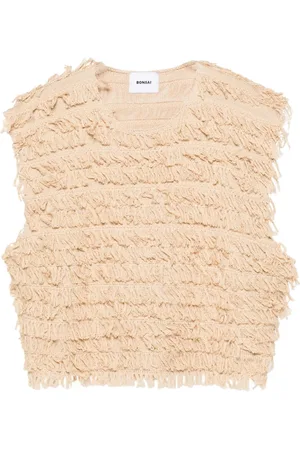 BONSAI Raffia-fringed knit tank top