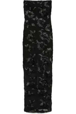 ROTATE Floral-embroidered mesh maxi dress