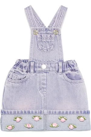 MONNALISA Floral-appliqué dungaree dresse