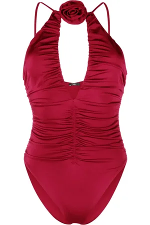 Noire Swimwear Floral-appliqué ruched swimsuit