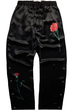 SONG FOR THE MUTE Floral-appliqué satin track pants