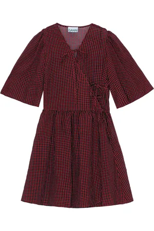 Ganni Gingham-print mini wrap dress