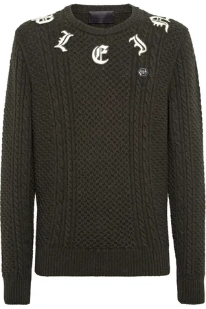 Philipp Plein Logo-appliqué cable-knit jumper