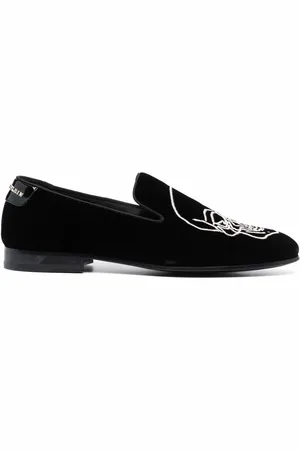Philipp Plein Skull-embroidered velvet loafers
