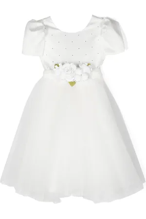 MONNALISA Floral-appliqué tulle-overlay dress