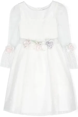 MONNALISA Floral-appliqué tulle dress