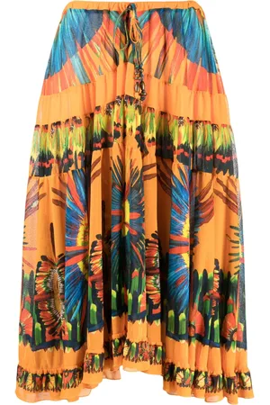 Jean Paul Gaultier 2000s feathers print flared skirt