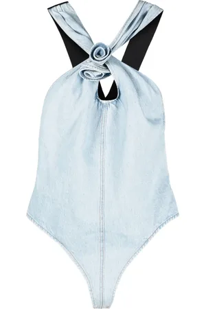 COPERNI Floral-appliqué denim bodysuit