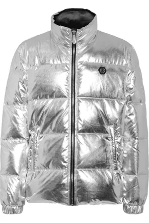 Philipp Plein Logo-embroidered metallic padded jacket