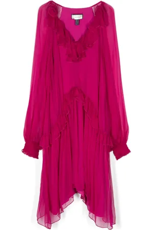 NISSA Floral-appliqué silk midi dress