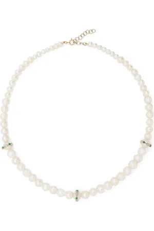 Pascale Monvoisin 9kt yellow and gold Chelsea N°2 pearl diamond and emerald necklace