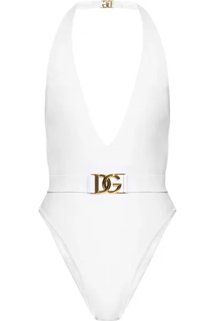 Dolce & Gabbana Plunge-neck belted swimsuit