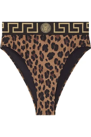 VERSACE Greca-trim leopard-print bikini bottoms