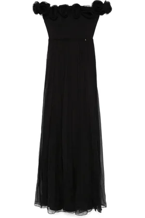 NISSA Floral-appliqué silk maxi dress