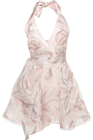 TALBOT RUNHOF Floral-appliqué belted minidress