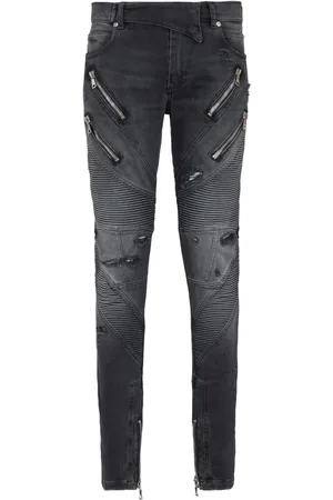 Balmain Panelled distressed skinny jeans