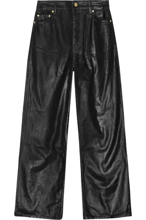 Ganni Waxed-finish wide-leg jeans