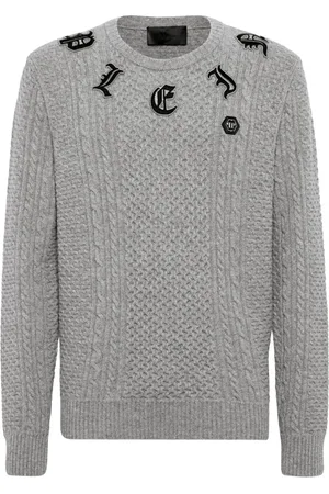 Philipp Plein Logo-appliqué cable-knit jumper