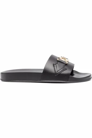 VERSACE Logo-plaque leather sliders
