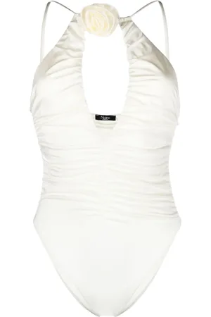 Noire Swimwear Floral-appliqué ruched swimsuit
