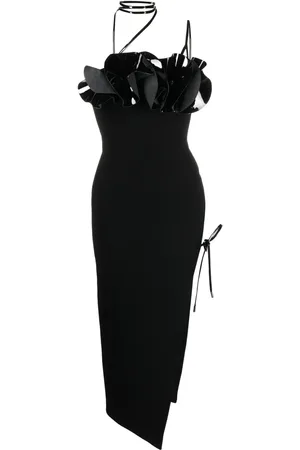 DAVID KOMA Floral-appliqu?? crepe wool midi dress