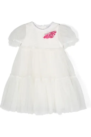 MONNALISA Rose-appliqué tulle dress