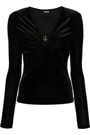 Roberto Cavalli Snake-appliqué velvet blouse