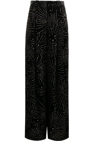 Blazé Milano Crystal-embellished velvet-finish palazzo trousers