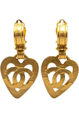 CHANEL 1995 Plated CC Heart Drop Clip On Earrings costume earrings