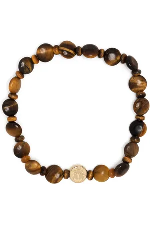 LUIS MORAIS 14kt yellow gold Scarab tiger eye beaded bracelet