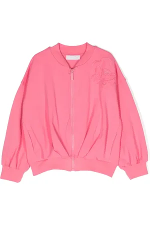 MONNALISA Floral-appliqué zip-up sweatshirt