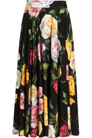 Dolce & Gabbana Floral-print charmeuse midi skirt