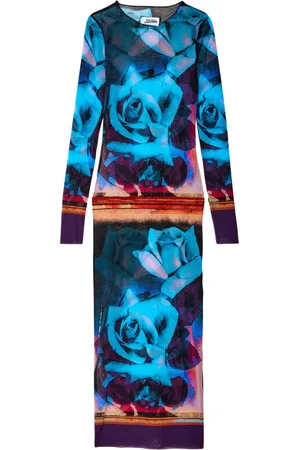 Jean Paul Gaultier Rose-print mesh midi dress