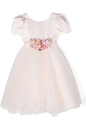 MONNALISA Floral-appliqué tulle-overlay dress