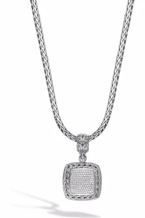 John Hardy Classic Chain diamond pavé medium square pendant