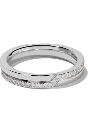 De Beers 18kt white gold The Promise half pavé diamond band