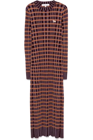 Maison Kitsuné Checked ribbed midi dress