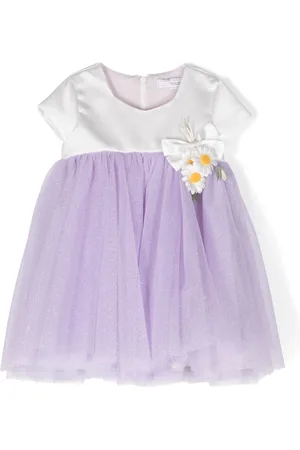MONNALISA Floral-appliqué tulle dress