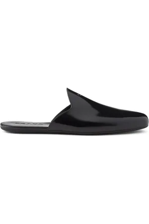 Prada Logo-embossed brushed leather slippers