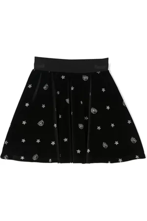Chiara Ferragni Logo-embellished velvet pleated skirt