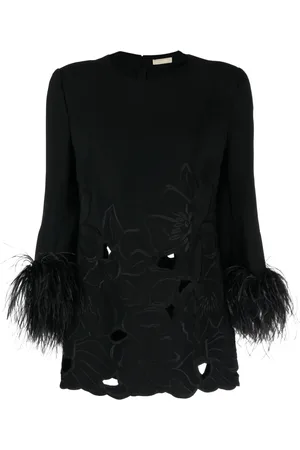 Elie saab Floral-appliqué feather-trim minidress