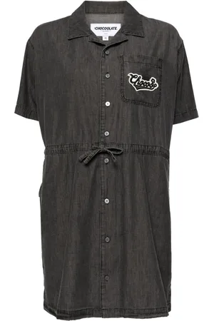 Chocoolate Logo-appliqué denim shirtdress