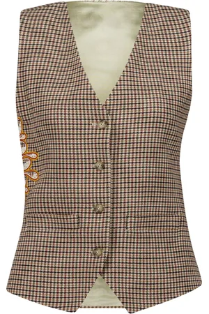 Paula Houndstooth-pattern embroidered waistcoat