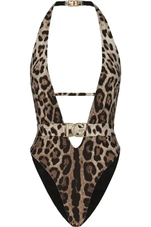 Dolce & Gabbana Leopard-print logo-lettering swimsuit