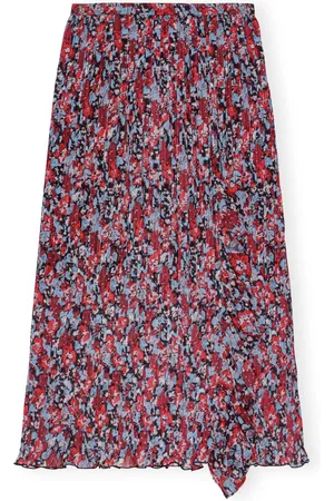 Ganni Floral-print pleated midi skirt