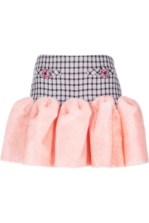 AREA Godet faux fur-trimmed mini skirt