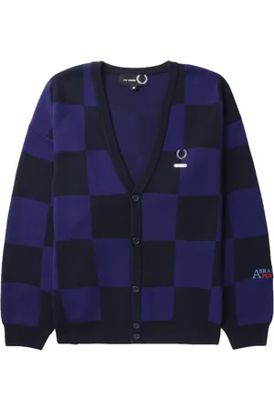 Fred Perry X Raf Simons logo-appliqué checkered cotton cardigan