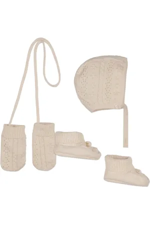 Chloé Bow-detail pointelle-knit hat set (set of three)