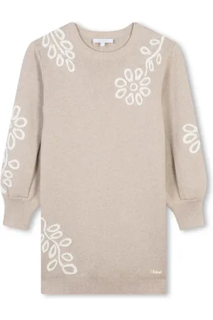 Chloé Floral-embroidered fine-knit dress